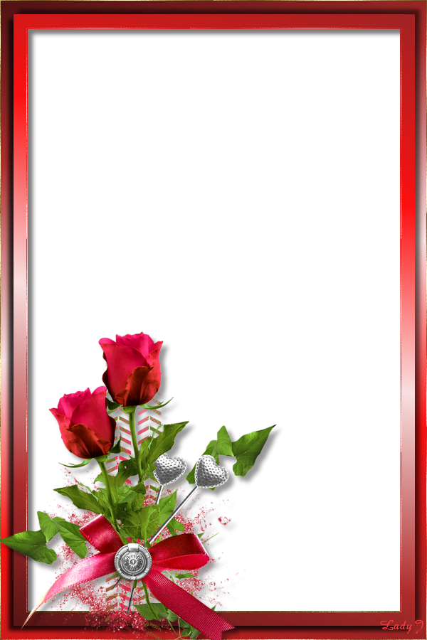 valentin napi képkeret, rózsacsokor és szivek